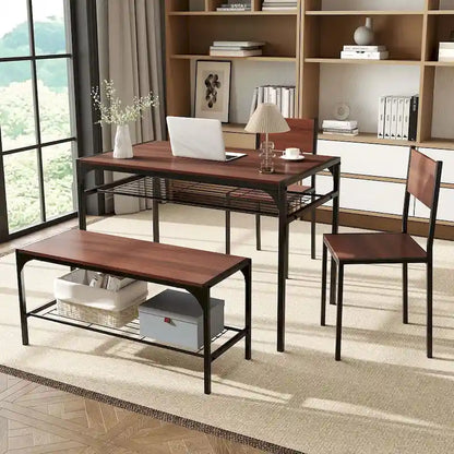 Costway Dining Table Set for 4 Rectangular Table with 2 Chairs, 1
