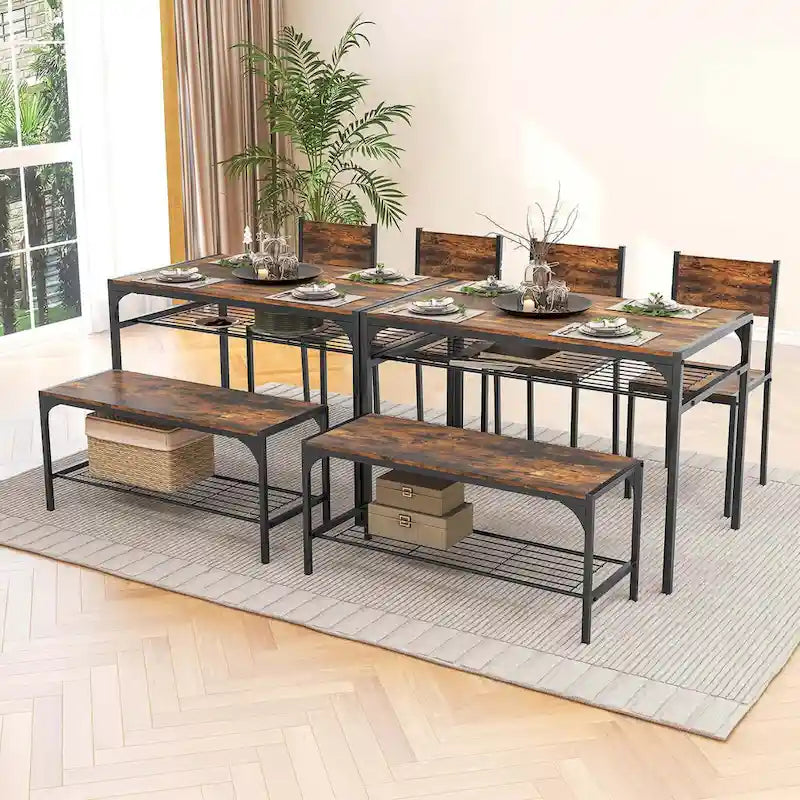 Costway Dining Table Set for 4 Rectangular Table with 2 Chairs, 1