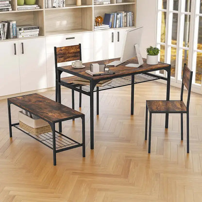 Costway Dining Table Set for 4 Rectangular Table with 2 Chairs, 1