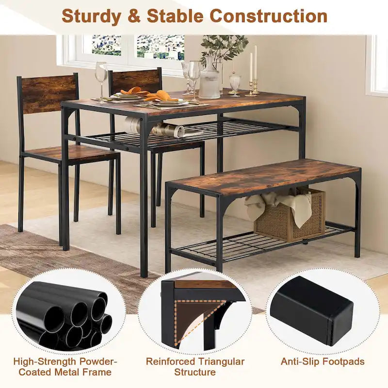 Costway Dining Table Set for 4 Rectangular Table with 2 Chairs, 1