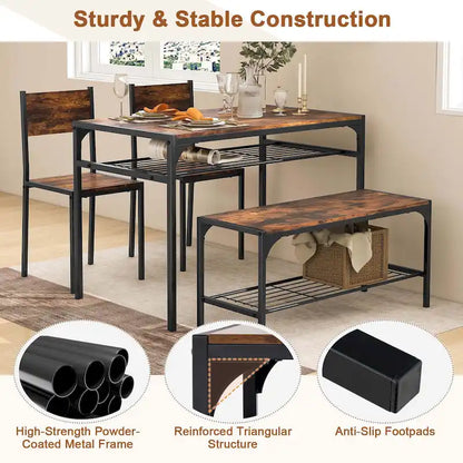 Costway Dining Table Set for 4 Rectangular Table with 2 Chairs, 1