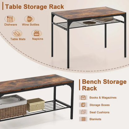 Costway Dining Table Set for 4 Rectangular Table with 2 Chairs, 1