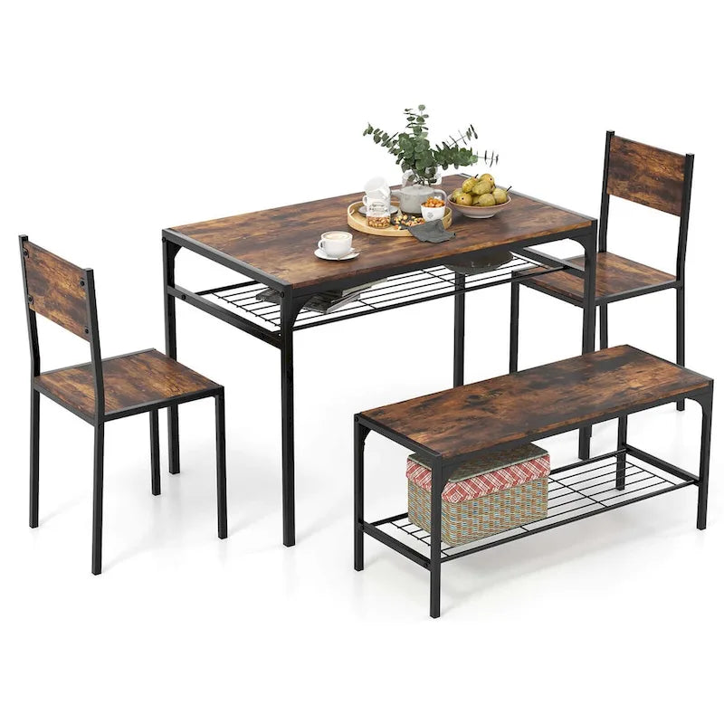 Costway Dining Table Set for 4 Rectangular Table with 2 Chairs, 1