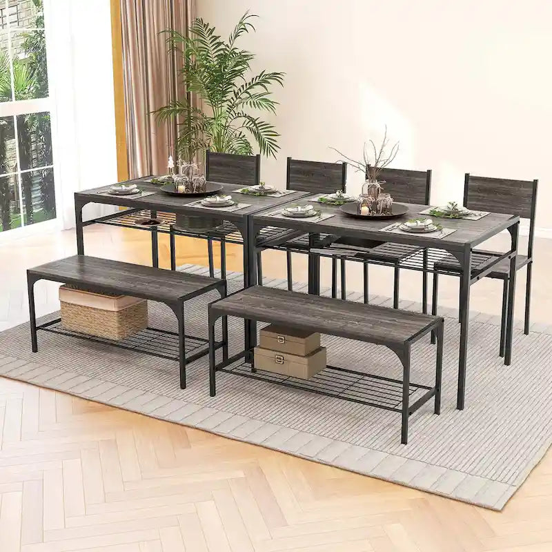Costway Dining Table Set for 4 Rectangular Table with 2 Chairs, 1
