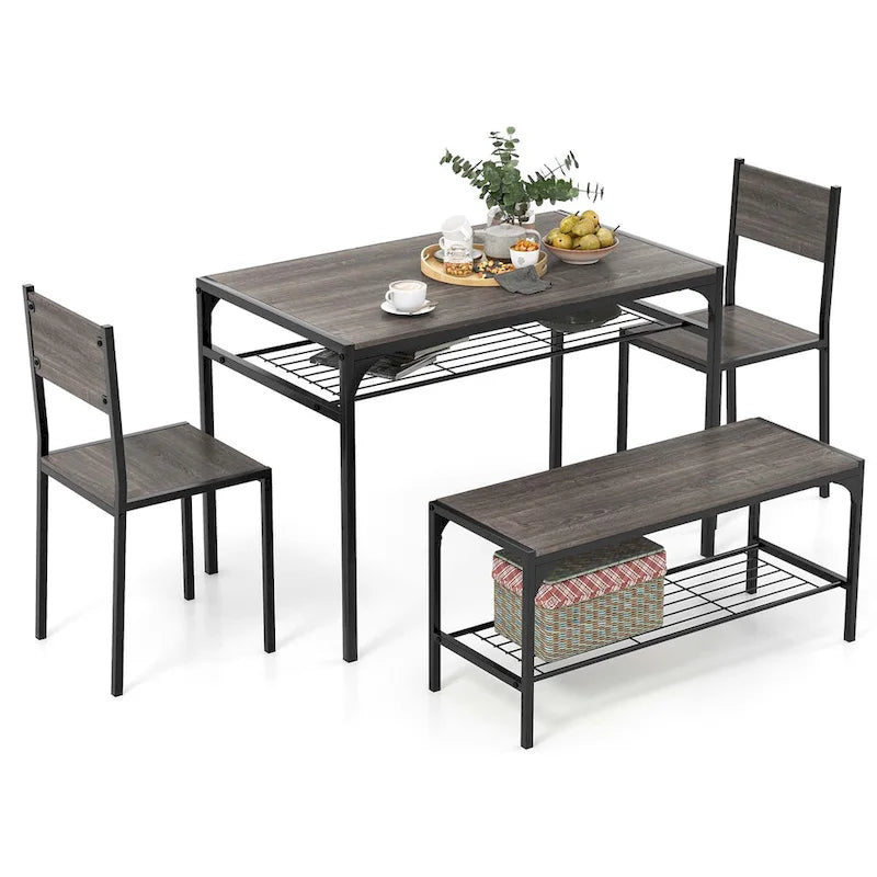 Costway Dining Table Set for 4 Rectangular Table with 2 Chairs, 1
