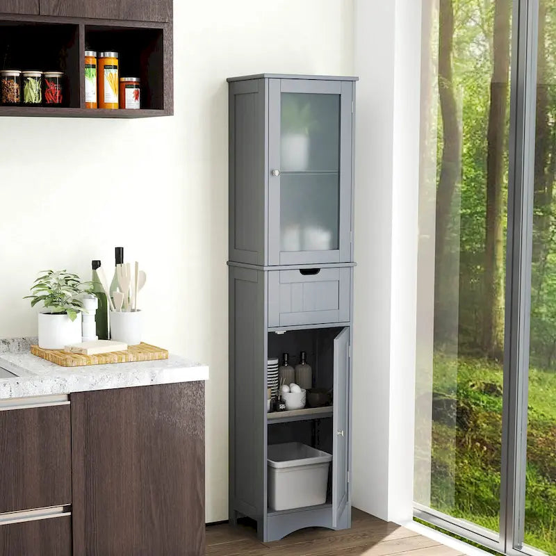 Costway Bathroom Tall Cabinet Freestanding Linen Tower with Doors & - See Details