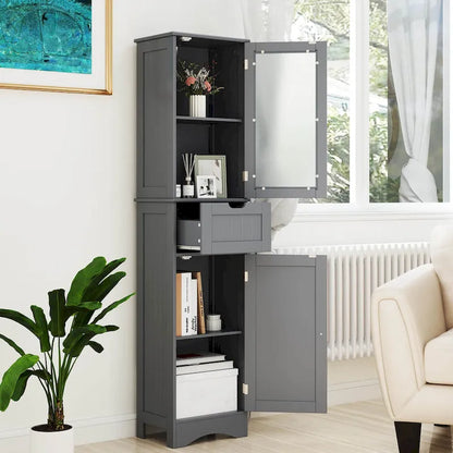 Costway Bathroom Tall Cabinet Freestanding Linen Tower with Doors & - See Details