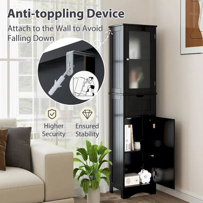 Costway Bathroom Tall Cabinet Freestanding Linen Tower with Doors & - See Details