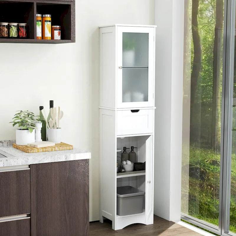 Costway Bathroom Tall Cabinet Freestanding Linen Tower with Doors & - See Details
