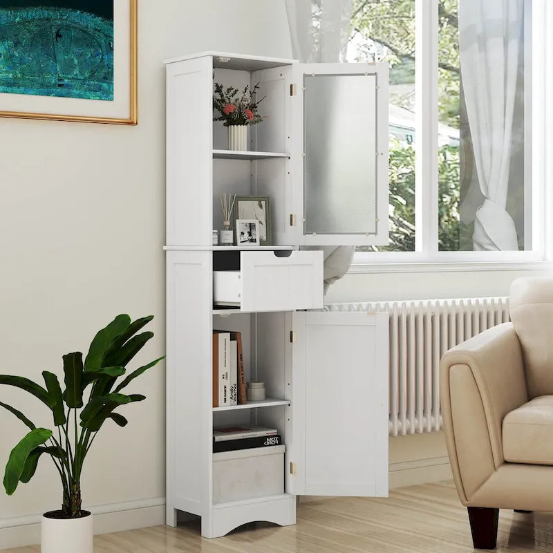 Costway Bathroom Tall Cabinet Freestanding Linen Tower with Doors & - See Details