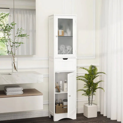 Costway Bathroom Tall Cabinet Freestanding Linen Tower with Doors & - See Details
