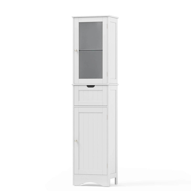 Costway Bathroom Tall Cabinet Freestanding Linen Tower with Doors & - See Details