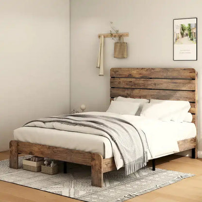 3-Pieces Bedroom Sets Wood Platform Bed Frame and Headboard,Solid Wood Nightstands Set of 2 with Three Drawer