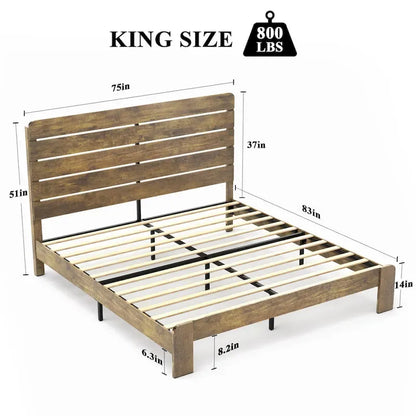 3-Pieces Bedroom Sets Wood Platform Bed Frame and Headboard,Solid Wood Nightstands Set of 2 with Three Drawer