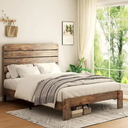 3-Pieces Bedroom Sets Wood Platform Bed Frame and Headboard,Solid Wood Nightstands Set of 2 with Three Drawer