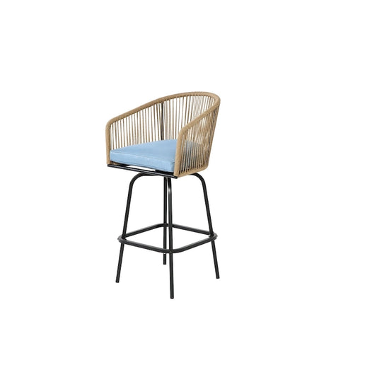 Outdoor Patio Bar Stools Set of 4 with Armrests, All Weather Rattan Bar Chairs with Backrest for Backyard, Garden, Pool, Balcony