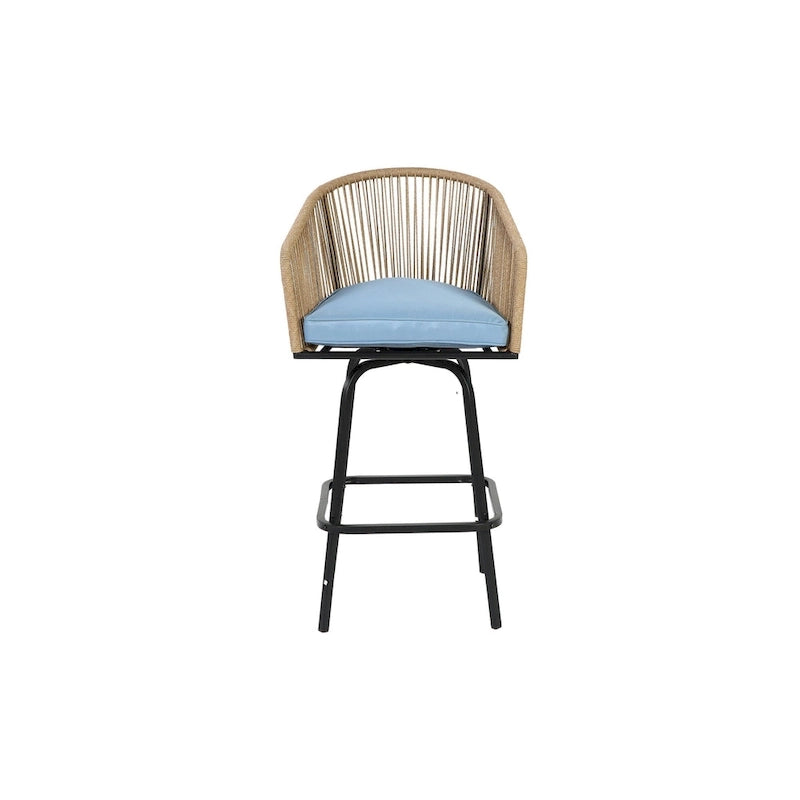 Outdoor Patio Bar Stools Set of 4 with Armrests, All Weather Rattan Bar Chairs with Backrest for Backyard, Garden, Pool, Balcony