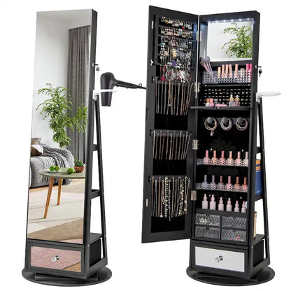 Gymax Swivel Jewelry Cabinet w/ Mirror Jewelry Storage Organizer