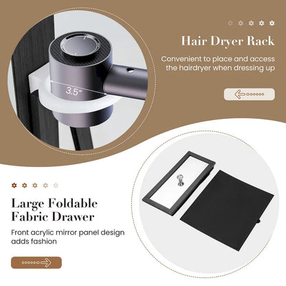 Gymax Swivel Jewelry Cabinet w/ Mirror Jewelry Storage Organizer