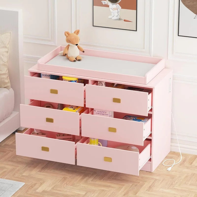 Dresser for Bedroom with 6 Drawers, Changing Table Dresser