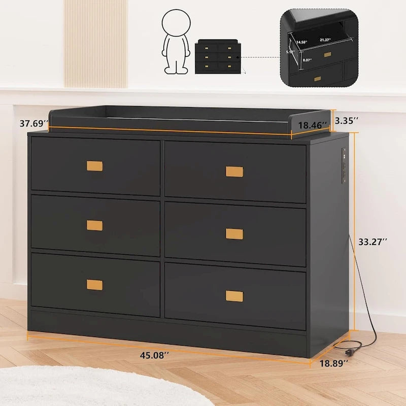 Dresser for Bedroom with 6 Drawers, Changing Table Dresser