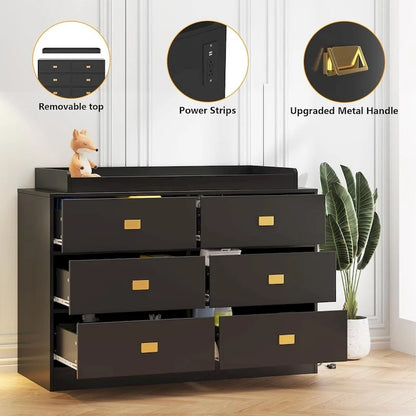Dresser for Bedroom with 6 Drawers, Changing Table Dresser