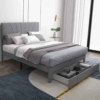 Gymax Full/Queen Upholstered Bed Frame Platform Bed with Drawer &