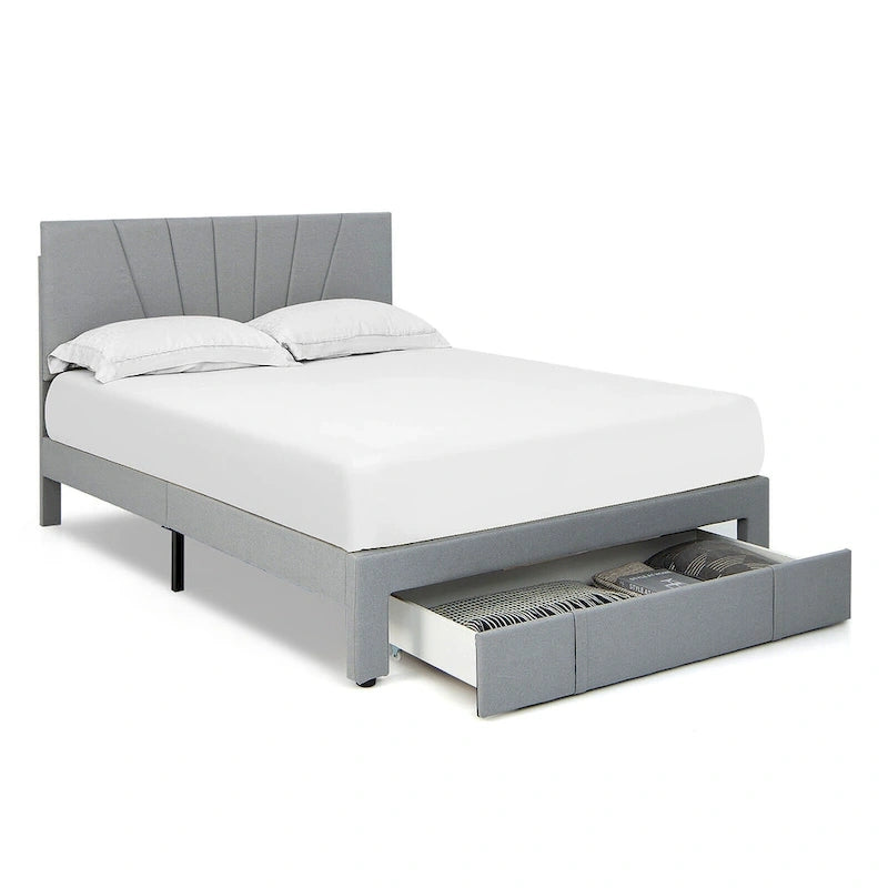 Gymax Full/Queen Upholstered Bed Frame Platform Bed with Drawer &
