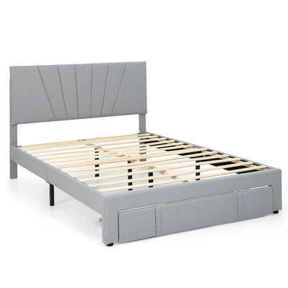Gymax Full/Queen Upholstered Bed Frame Platform Bed with Drawer &