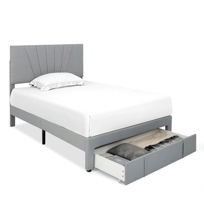 Gymax Full/Queen Upholstered Bed Frame Platform Bed with Drawer &
