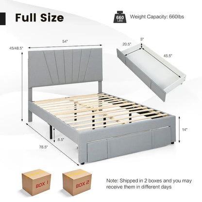 Gymax Full/Queen Upholstered Bed Frame Platform Bed with Drawer &