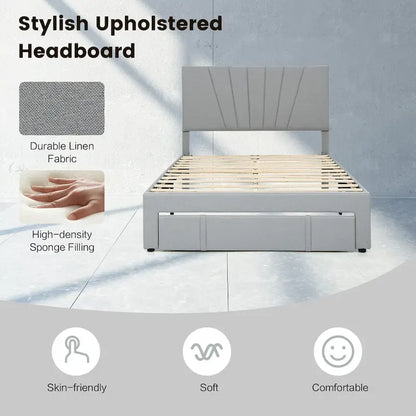 Gymax Full/Queen Upholstered Bed Frame Platform Bed with Drawer &