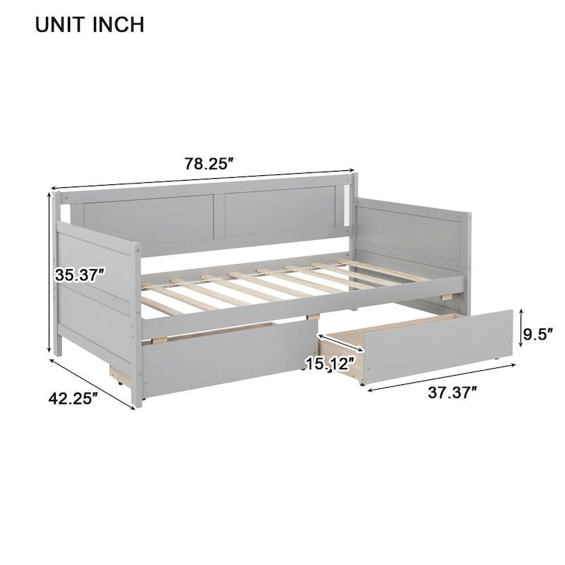 Twin Size Daybed Pine Wood Sofa Bed Frame with 2 Storage Drawers