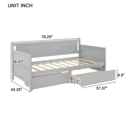 Twin Size Daybed Pine Wood Sofa Bed Frame with 2 Storage Drawers