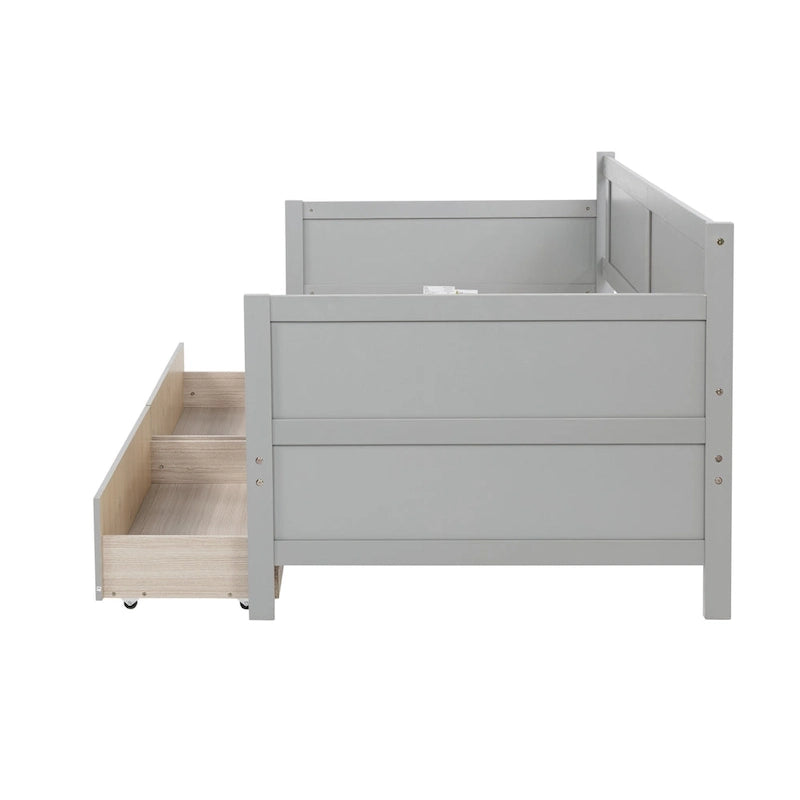 Twin Size Daybed Pine Wood Sofa Bed Frame with 2 Storage Drawers