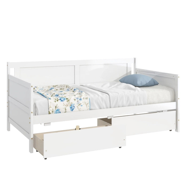 Twin Size Daybed Pine Wood Sofa Bed Frame with 2 Storage Drawers
