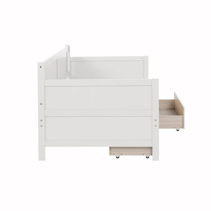 Twin Size Daybed Pine Wood Sofa Bed Frame with 2 Storage Drawers