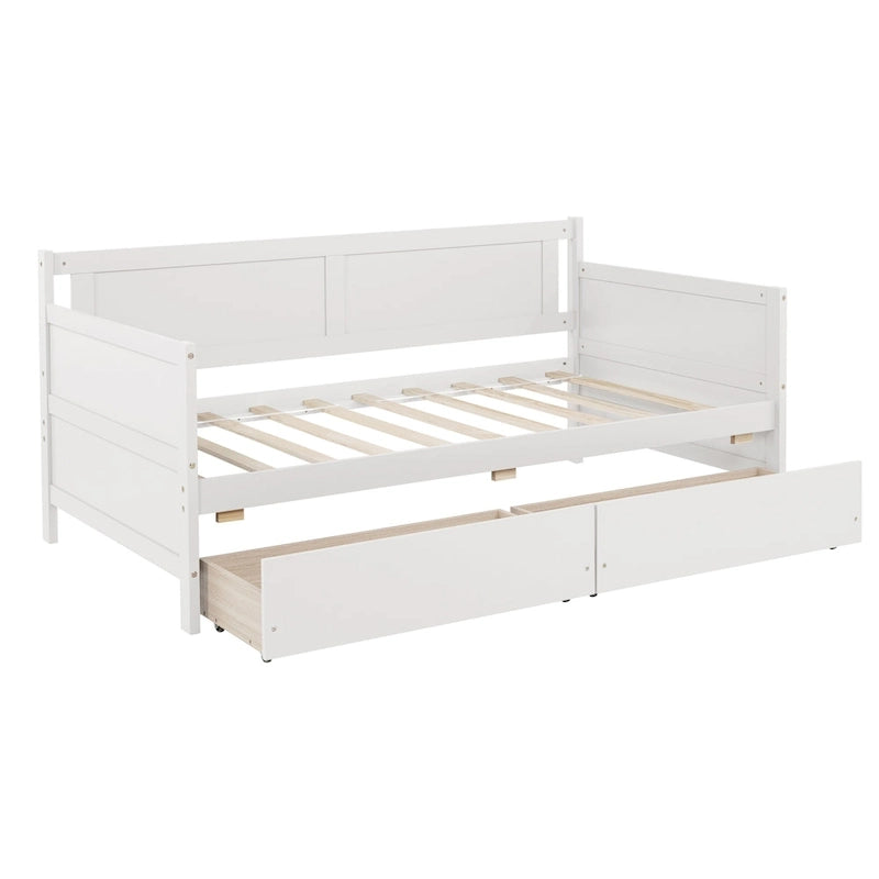 Twin Size Daybed Pine Wood Sofa Bed Frame with 2 Storage Drawers