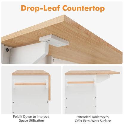 Gymax Kitchen Island Cart w/ Drop-Leaf & Power Outlet Microwave Shelf