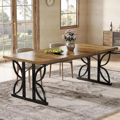 71 Dining Table for 6, Farmhouse Kitchen Dinner Table with Metal Frame