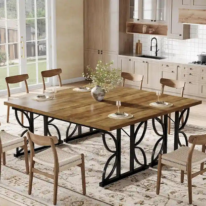 71 Dining Table for 6, Farmhouse Kitchen Dinner Table with Metal Frame