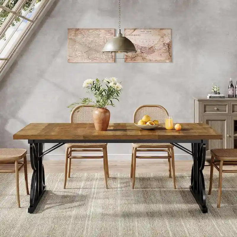71 Dining Table for 6, Farmhouse Kitchen Dinner Table with Metal Frame