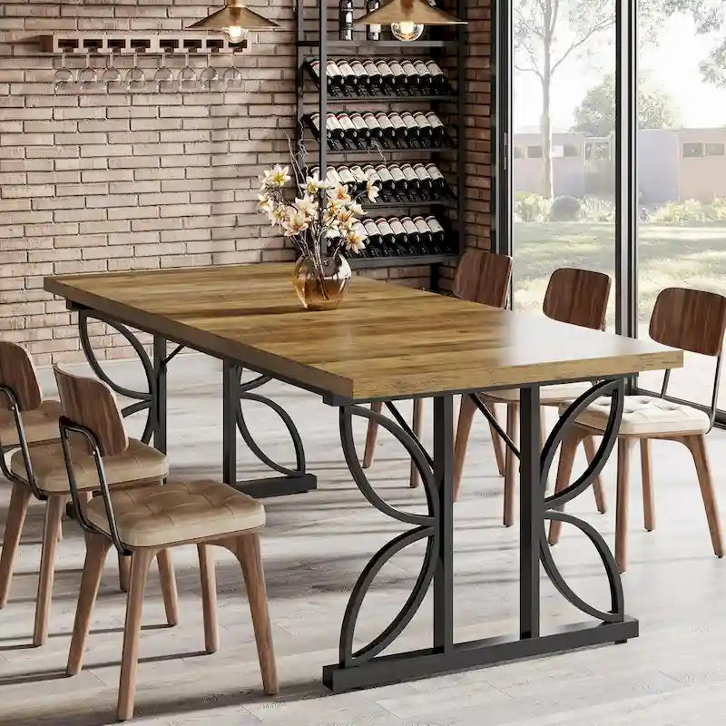 71 Dining Table for 6, Farmhouse Kitchen Dinner Table with Metal Frame