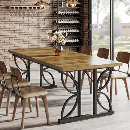 71 Dining Table for 6, Farmhouse Kitchen Dinner Table with Metal Frame