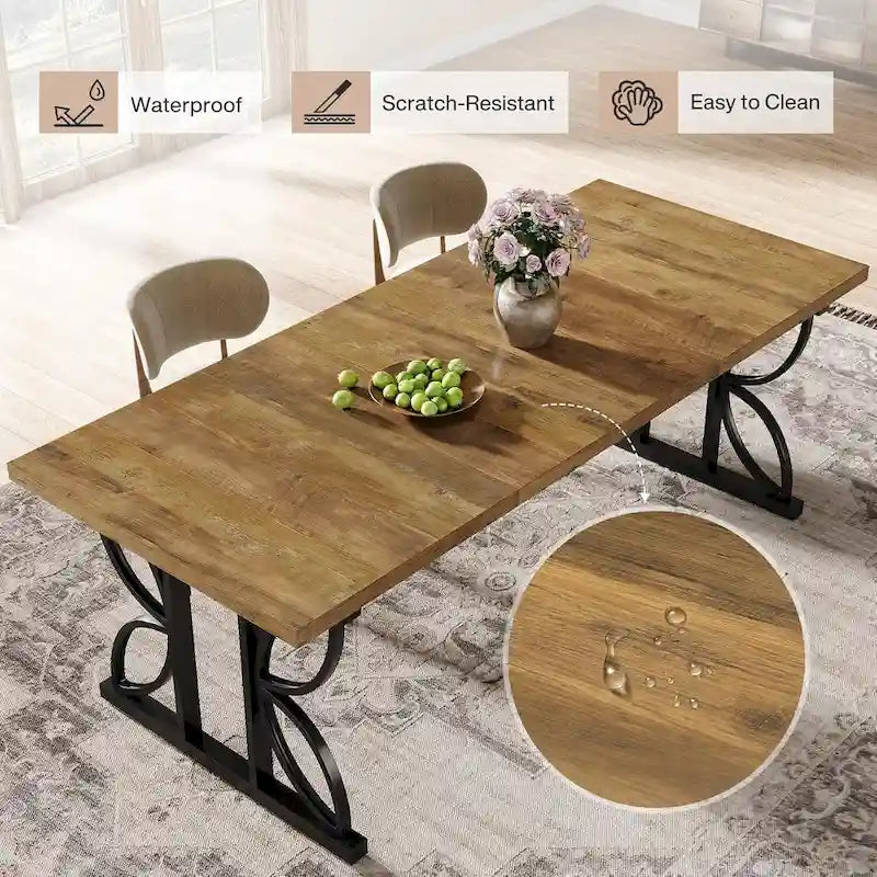 71 Dining Table for 6, Farmhouse Kitchen Dinner Table with Metal Frame