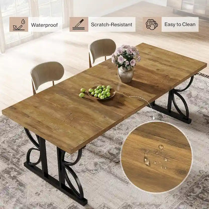 71 Dining Table for 6, Farmhouse Kitchen Dinner Table with Metal Frame
