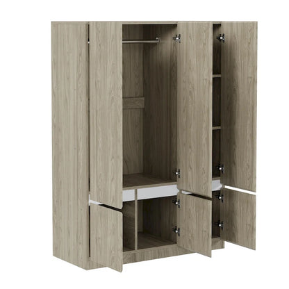 Freestanding Armoire Wardrobe Bedroom Clothing Storage Cabinet with Clothes Rail 6-Door Wooden Wardrobe Closet