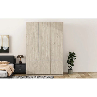 Freestanding Armoire Wardrobe Bedroom Clothing Storage Cabinet with Clothes Rail 6-Door Wooden Wardrobe Closet