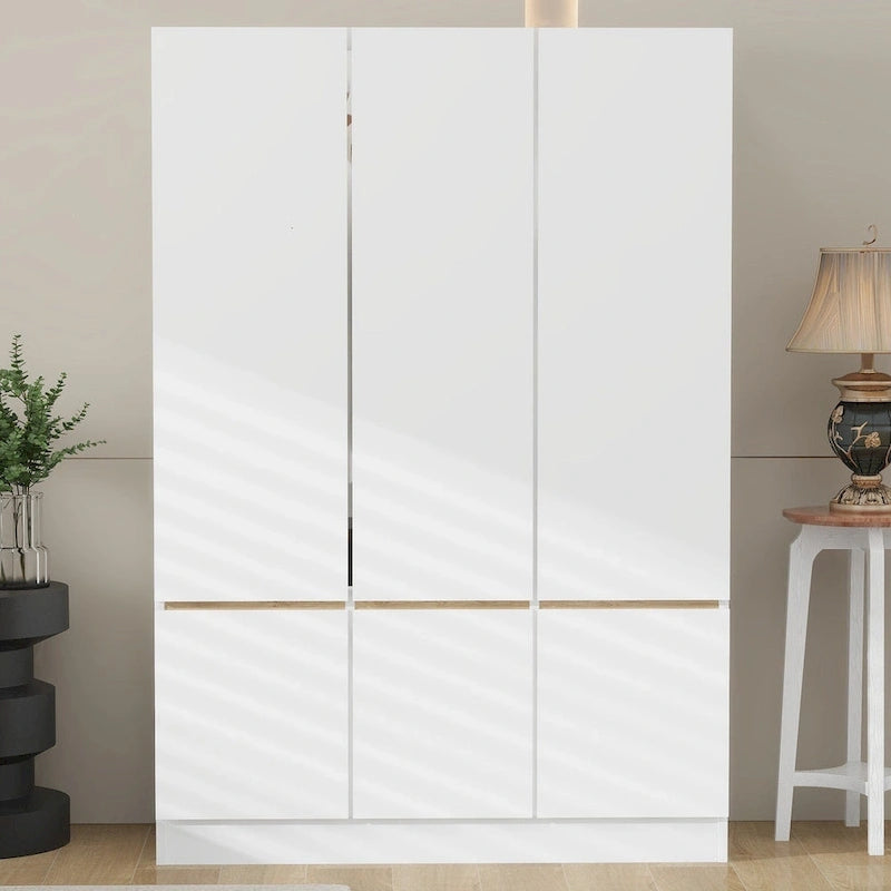 Freestanding Armoire Wardrobe Bedroom Clothing Storage Cabinet with Clothes Rail 6-Door Wooden Wardrobe Closet
