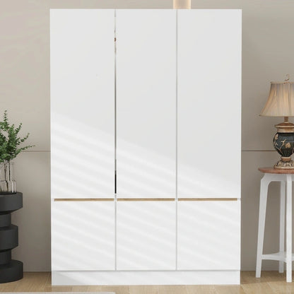 Freestanding Armoire Wardrobe Bedroom Clothing Storage Cabinet with Clothes Rail 6-Door Wooden Wardrobe Closet